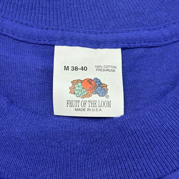 Vintage 80s Fruit Of The Loom Indigo Mens M Single Stitch Blank Plain Pocket Tee - Picture 4 of 8
